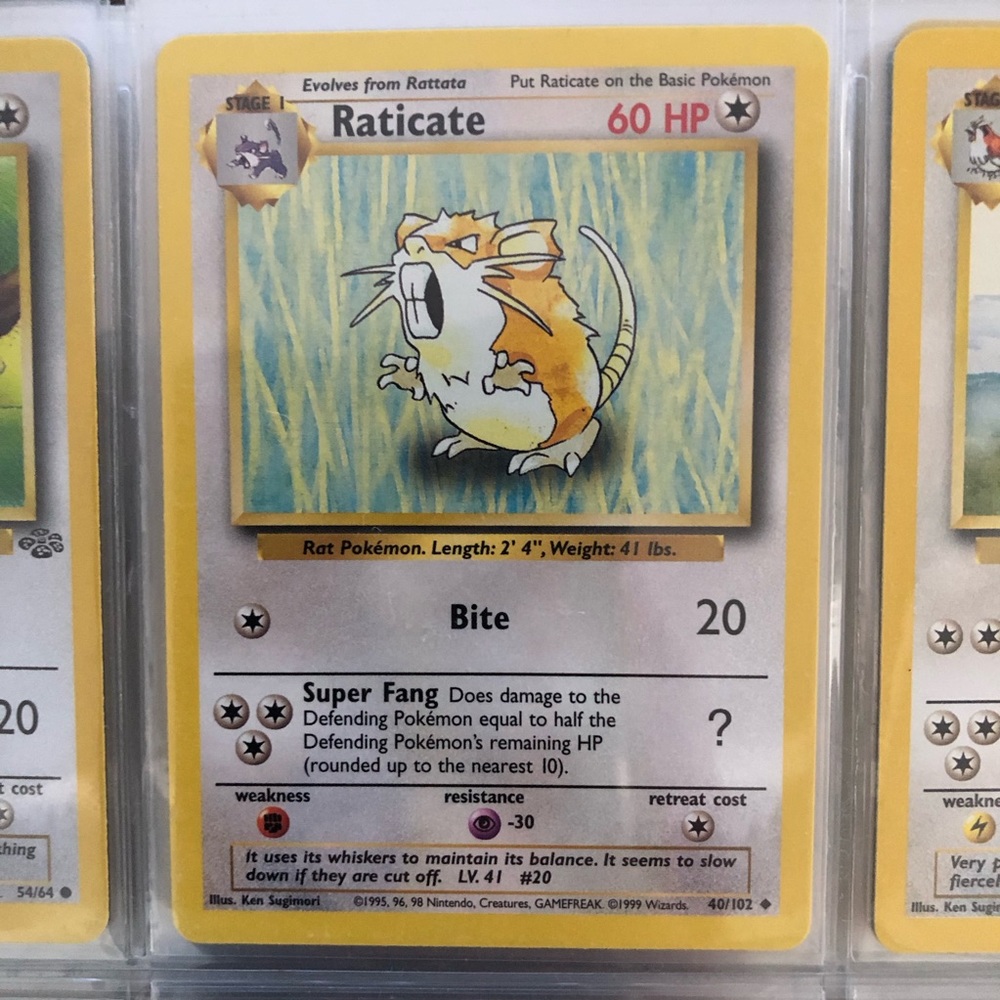 1990’s rare vintage Raticate Pokémon card 40/102